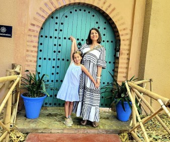 An American with her daughter in Morocco